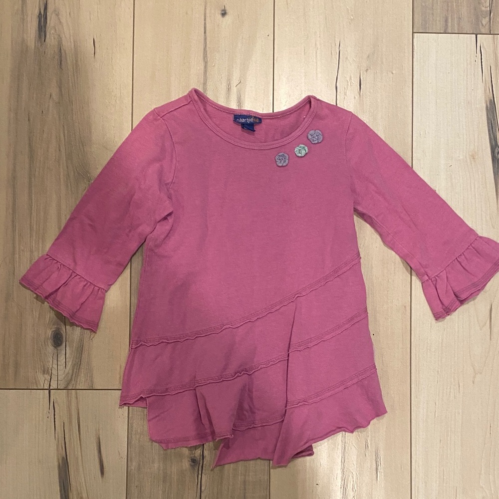 Naartjie Pink Long Sleeve Ruffle Tee